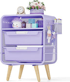SYKIARIOL Kids Nightstand, Girls Bedside Table, Night Side Table | Kids Night Stand, End Tables Bedroom, Purple Cute Nightstand with Storage Drawer for Girls