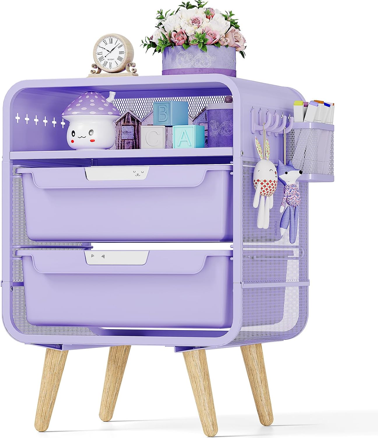 SYKIARIOL Kids Nightstand, Girls Bedside Table, Night Side Table | Kids Night Stand, End Tables Bedroom, Purple Cute Nightstand with Storage Drawer for Girls