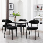 Modern Boucle Dining Chair Set of 4 with Round Lambswool Upholstered Cushion Backrest and Metal Legs for Dining Room Kitchen Restaurant Living Room(Black&Black Leg)