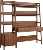 Modway 2-Piece Home Office Desk and Bookshelf Display Case in Walnut