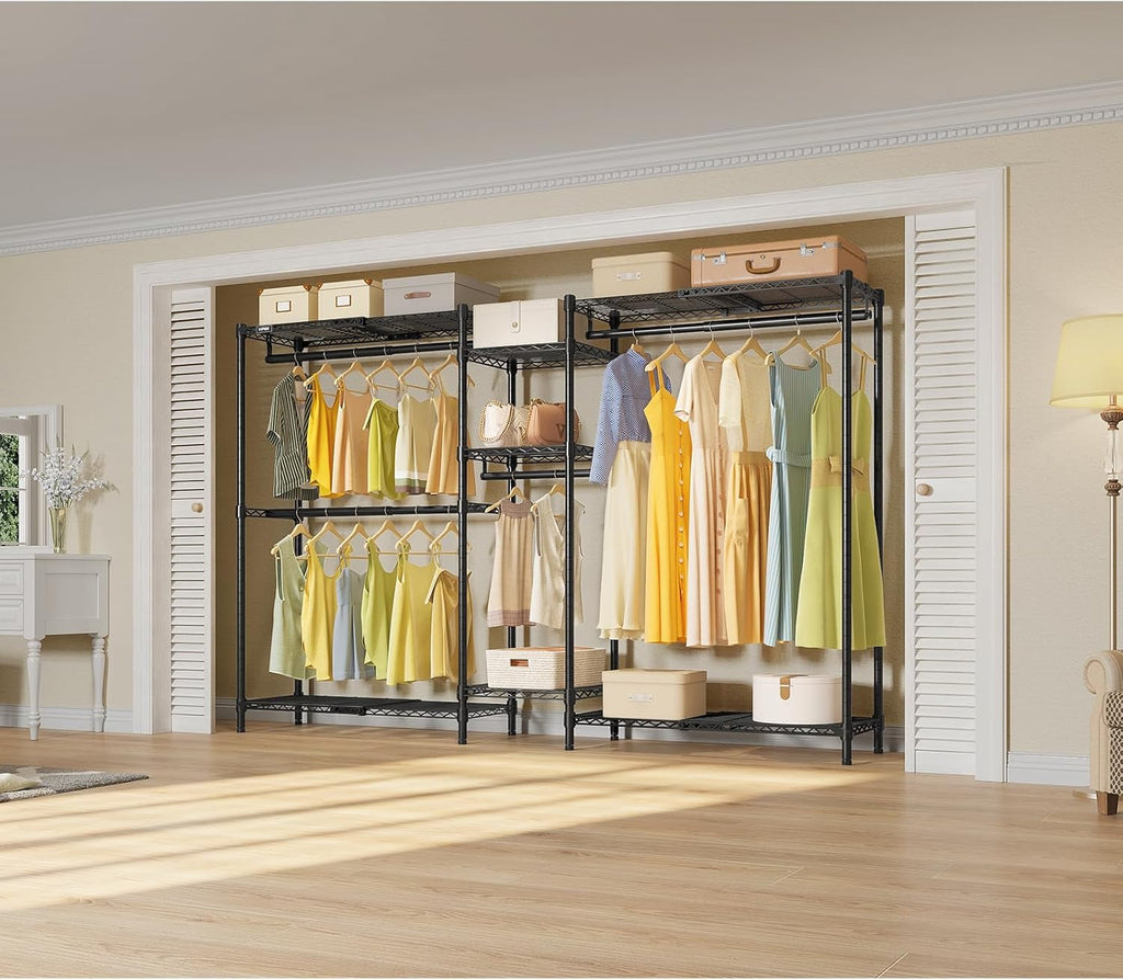 VIPEK Classic V6X Dynamic Closet System, Expandable Freestanding Clothes Rack with Shelves & Hanging Rods, Adjustable Width 62"-96", Modular Metal Clothing Rack Organizer for Reach-in Closet