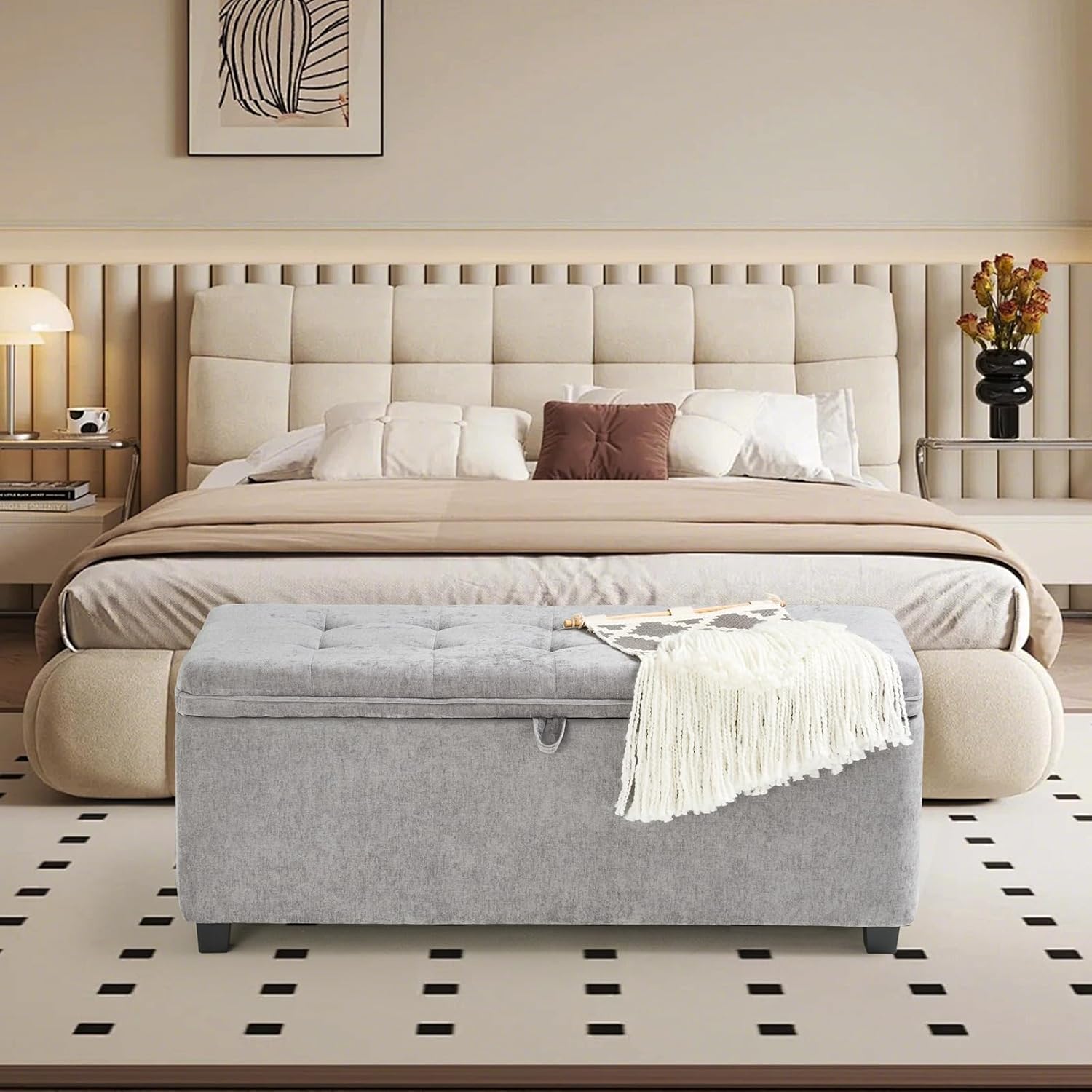 Storage Ottoman Bench with Lift Top, End of Bed Bench for Bedroom, Living Room & Entryway Storage Seat Shoe Bench with Storage (Gray)