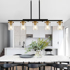 36.2inch 5-Light Kitchen Island Lighting,Dining Room Lights Modern Farmhouse Chandelier with Clear Glass Shade,Modern Rustic Black and Gold Metal Chandelier, Kitchen Pendant Light Fixtures