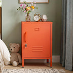 Lockable Metal Nightstand with Door, Industrial Storage Locker End Table, Small Bedside Table for Bedroom Living Room Dorm, Orange