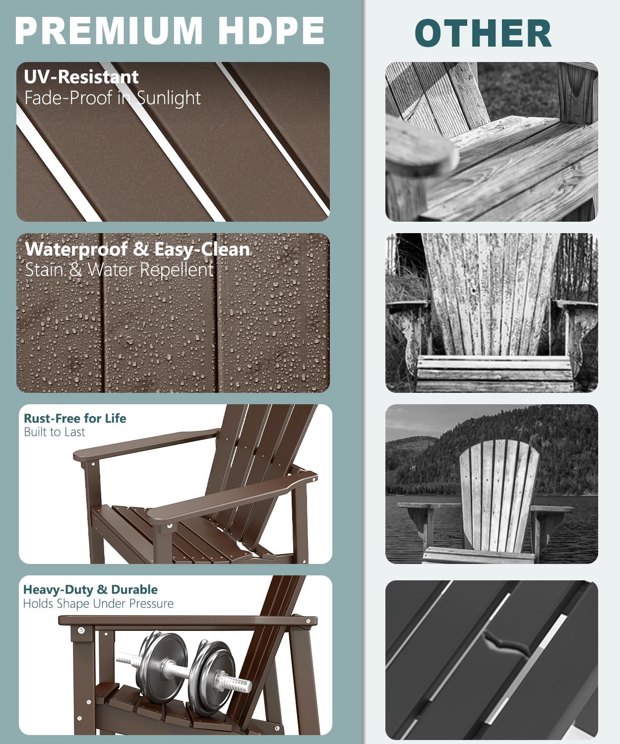 Adirondack Chair Set of 4, All Weather HDPE Fire Pit Chairs, Oversized Plastic Adirondack Chair for Outdoor, Balcony, Deck, Backyard, Patio, Garden, Poolside, Lawn Coffee