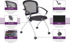 Regency Cadence Flexible High-Back Nesting Chair with Padded Fabric Seat – Breathable Mesh, Flip-Up Seat & Casters for Training Rooms, Classrooms & Offices (4-Pack, Black)
