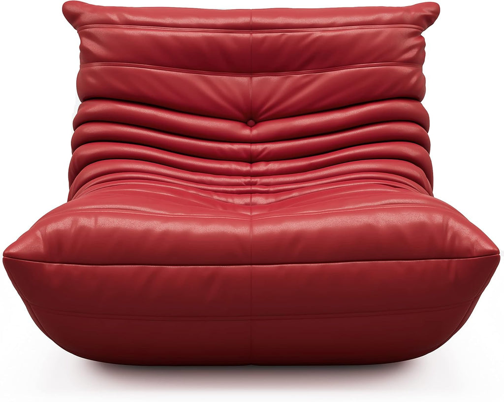 High-end Uncompressed Bean Bag Chair,Fireside Togo Chair with Red Faux Leather Cover, Comfy & Soft Lazy Floor Lounge Sofa for Bedroom, Living Room, Office or Lounger