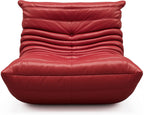 High-end Uncompressed Bean Bag Chair,Fireside Togo Chair with Red Faux Leather Cover, Comfy & Soft Lazy Floor Lounge Sofa for Bedroom, Living Room, Office or Lounger