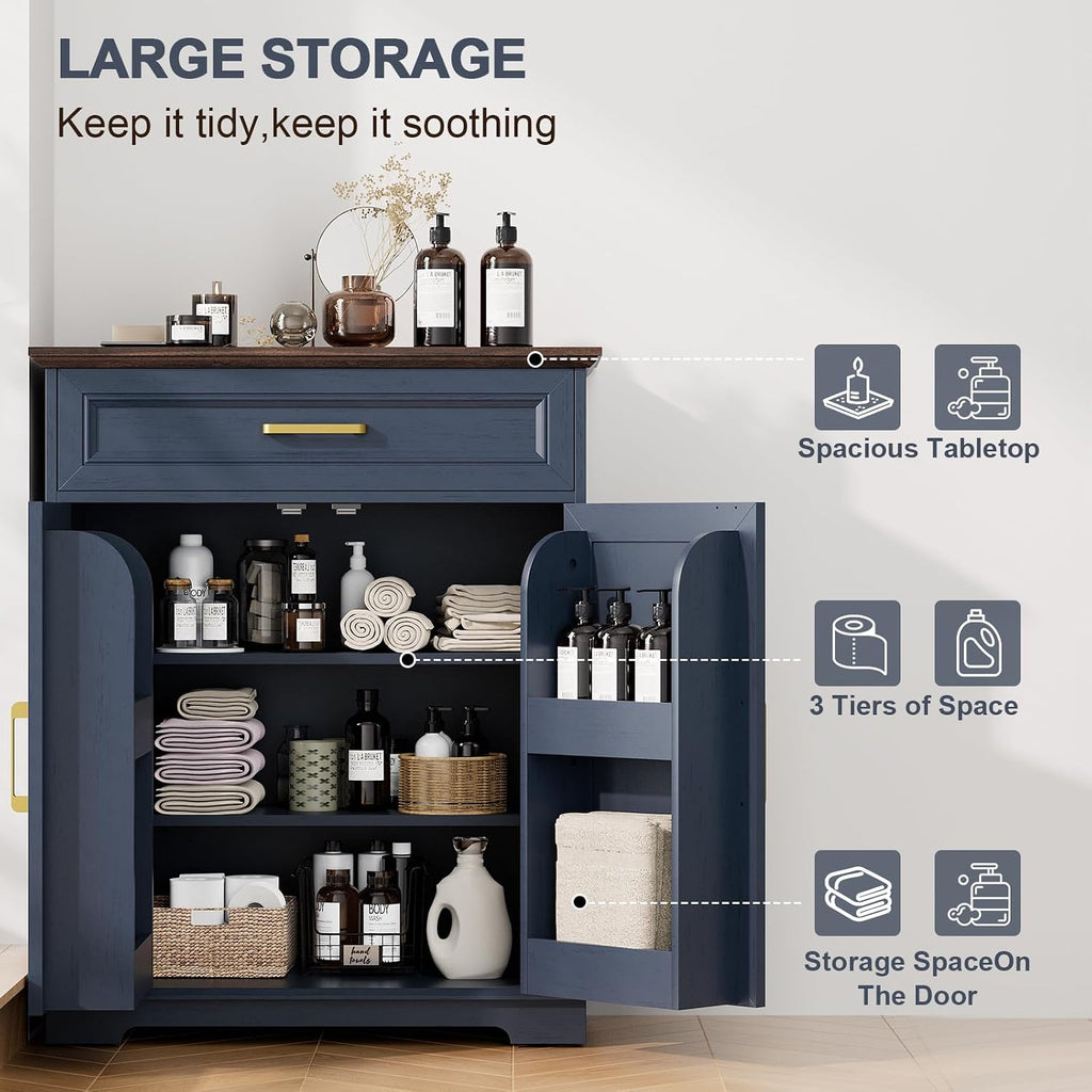 REDAYFUR Kitchen Storage Cabinet with Drawer, Buffet Cabinet with Storable Door, Modern Floor Sideboard, Blue Freestanding for Kitchen