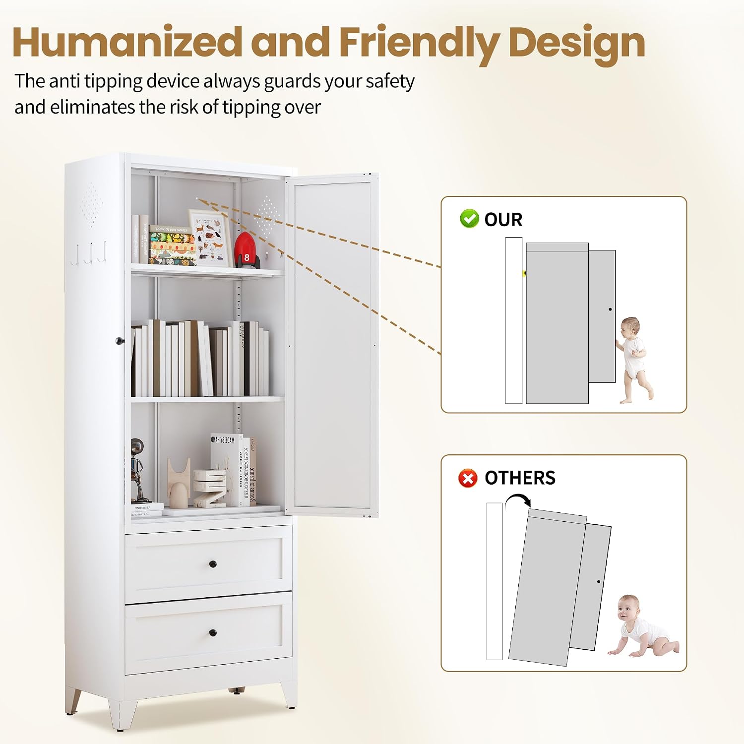 Kitchen Pantry Storage Cabinet, 72" H Storage Cabinet with 2 Drawers and Adjustable Shelves, Spacious Cupboard with Round Handles, Metal Kitchen Cabinet for Dining Room, Living Room, White