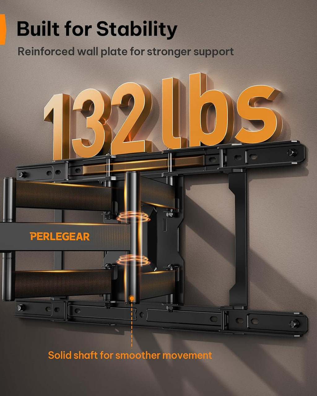 Perlegear Ultra Slim TV Wall Mount 1.1" Low Profile for 42-90" TVs, Fits 16"/24" Studs, Full Motion TV Mount Wall Bracket with Dual Articulating Arms, Swivel, Tilt, Max VESA 600x400mm, Holds 132lbs