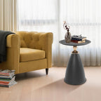 Round Side Table with Raised Edge, Cream White & Gold Accent Small End Table for Living Room Bedroom, 22 LB Capacity Modern Sofa Table, Easy Assembly Minimalist Nightstand (Black)