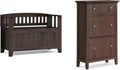 SIMPLIHOME Acadian Solid Wood 36 inch Wide Small Storage Bench and 31.5 inch Wide Shoe Storage Cabinet in Brunette Brown for the Living Room, Entryway, and Family Room, Transitional Style