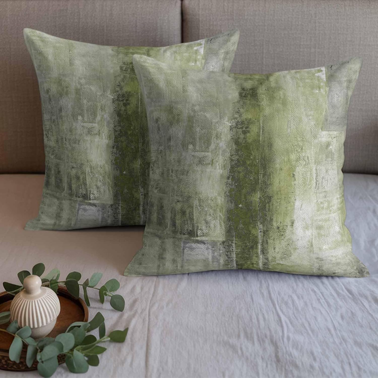 Bed Runner for King Size Bed, Sage Green Decorative Beds Runners and 2 Matching Pillow Covers Set, Retro Oil Painting Modern Abstract Art Aesthetics Beds Scarf Throw for Foot of Bedding Set for Hotel