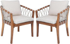 Elountik Patio Dining Chairs Set of 2, Acacia Wood Frame with Teak Finish, Multi Brown Rope Weave, Water Repellent Beige Cushion for Backyard Garden Balcony