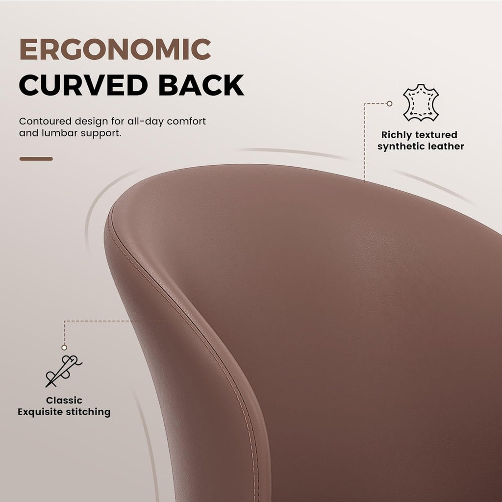 Modern Curved Back Dining Chairs Set of 4, Faux Leather Upholstered Accent Chair, Mid-Century Kitchen Side Chair with Soft Cushion for Dining Room, Living Room, Bedroom, Brown