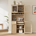 Farmhouse Kitchen Pantry Cabinet 35.4x17.7x74.8inch Freestanding Buffet with Hutch,Tall Kitchen Pantry Storage Cabinet with Wine Rack and Adjustable Shelves for Home Dining Living Room,Natural