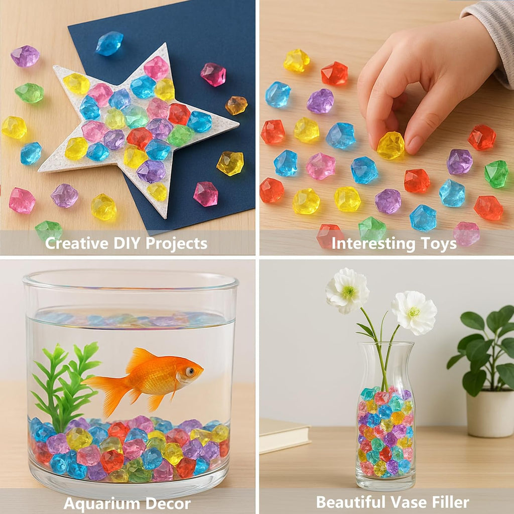 QYGL 850PCS+ Colorful Fake Diamonds, Fake Ice, Acrylic Rocks Bulk Plastic Gems for Vase Fillers, Table Scatter, Wedding Centerpieces, Party Decoration, Crafts, Aquarium & Food Display