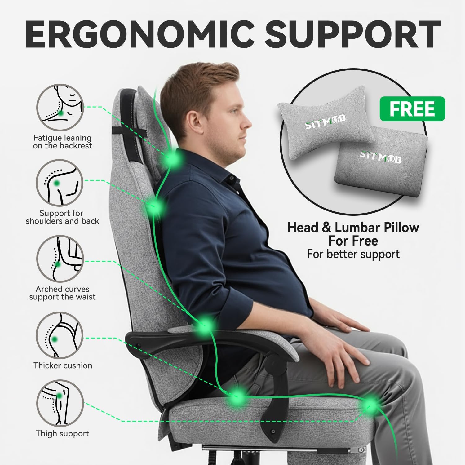 Gaming Chair, Computer Office Chair with Foot Rest, Ergonomic Fabric Desk Chair with Adjustable Lumbar Support & Headrest, Comfortable PC Reclining Gaming Chairs for Adults, Silla Gamer 350lbs
