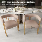 Khaki Velvet Barrel Dining Chairs Set of 2, Modern Upholstered Dining Room Chairs with Gold Metal Legs&Armrest, Boucle Dining Chair Kitchen Chair for Restaurant Banquet