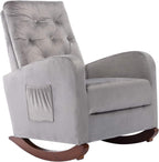 Dolonm Rocking Chair Mid-Century Modern Nursery Rocking Armchair Upholstered Tall Back Accent Glider Rocker for Living Room (Grey - Velvet)