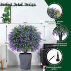Artificial Lavender Topiary Ball Trees, 2 Set of UV Resistant Fake Evergreen Shrubs Bushes Plants with Ground Spike, Fake Plants for Outdoor Indoor Front Porch Garden