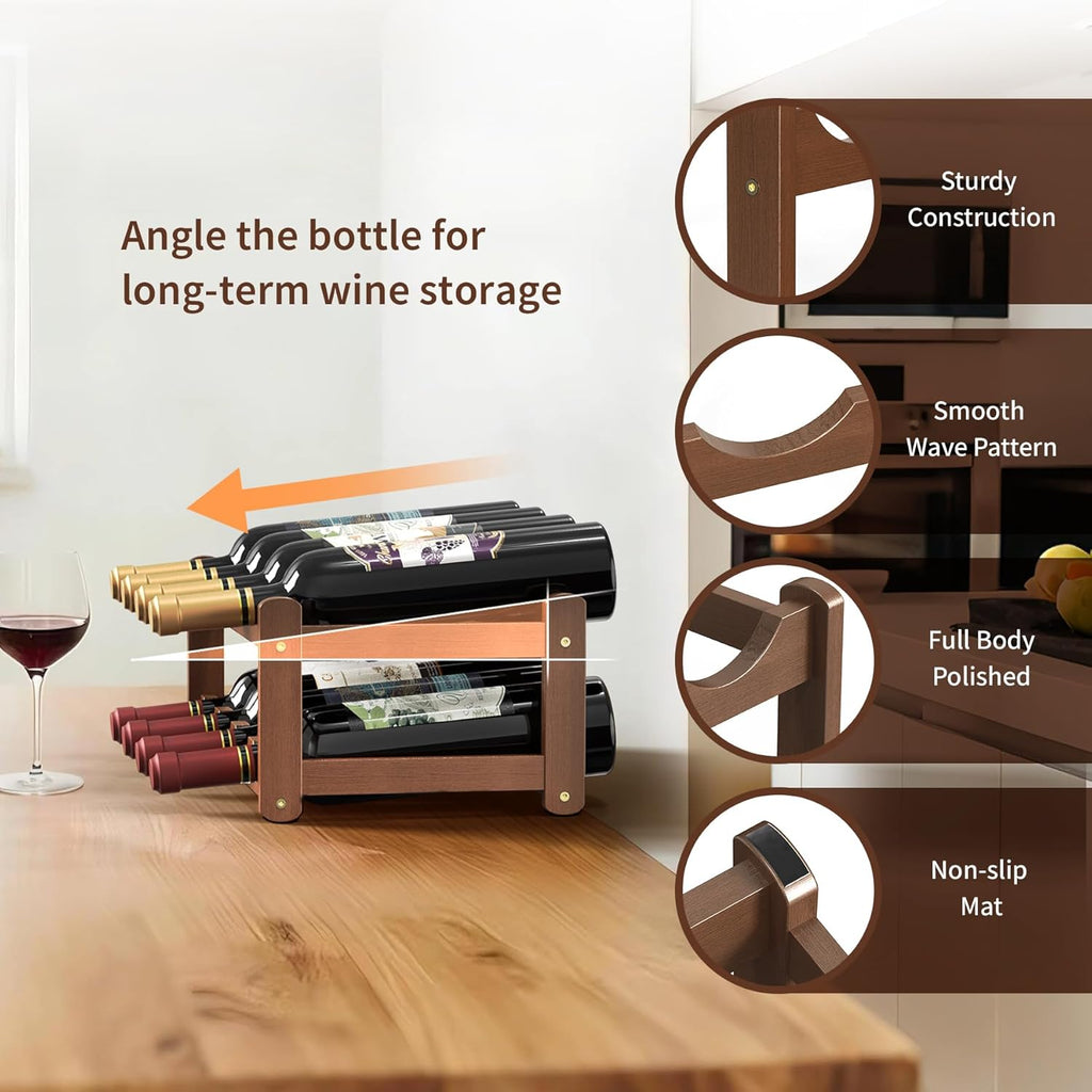 Wine Rack |Open & 2-Tier Bamboo Wine Holder| Freestanding Floor & Countertop Wine Display-Space-Saving Wooden Wine Storage Shelf for Kitchen, Cabinets,Bar & Dining Room(1, 2-Tiers)