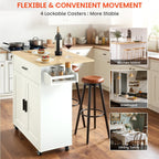 Kitchen Island with Storage, Rolling Kitchen Island on Wheels with Scalable,Open Spice Rack Shelf, Door Cabinet，Kitchen Cart Island Table for Kitchen, White