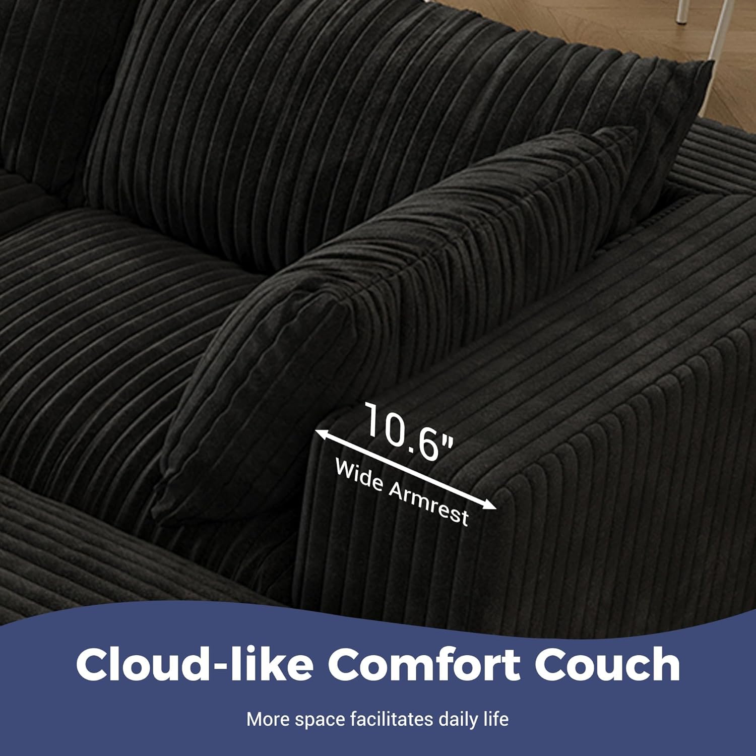 157.6" Oversized Cloud Boneless Sofa with 2 Ottomans, Modern Corduroy U Shaped Modular Sectional Couch, Deep Seat Floor Furniture Set, No Assembly Required (4 Seater+2 Ottoman)