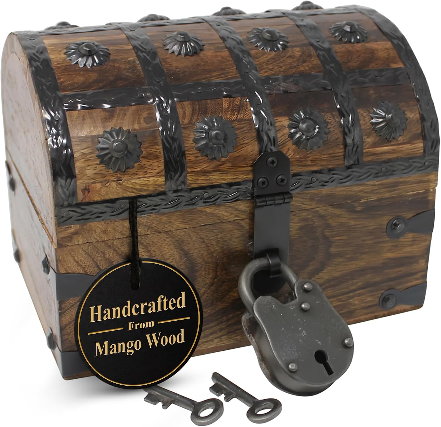 Nautical Cove Wooden Pirate Treasure Chest with Lock & Skeleton Key Small | Handmade Wooden Storage Box Kids Treasure Chest For Jewelry, Coins, Trinkets, Keepsake Gifts, Decor