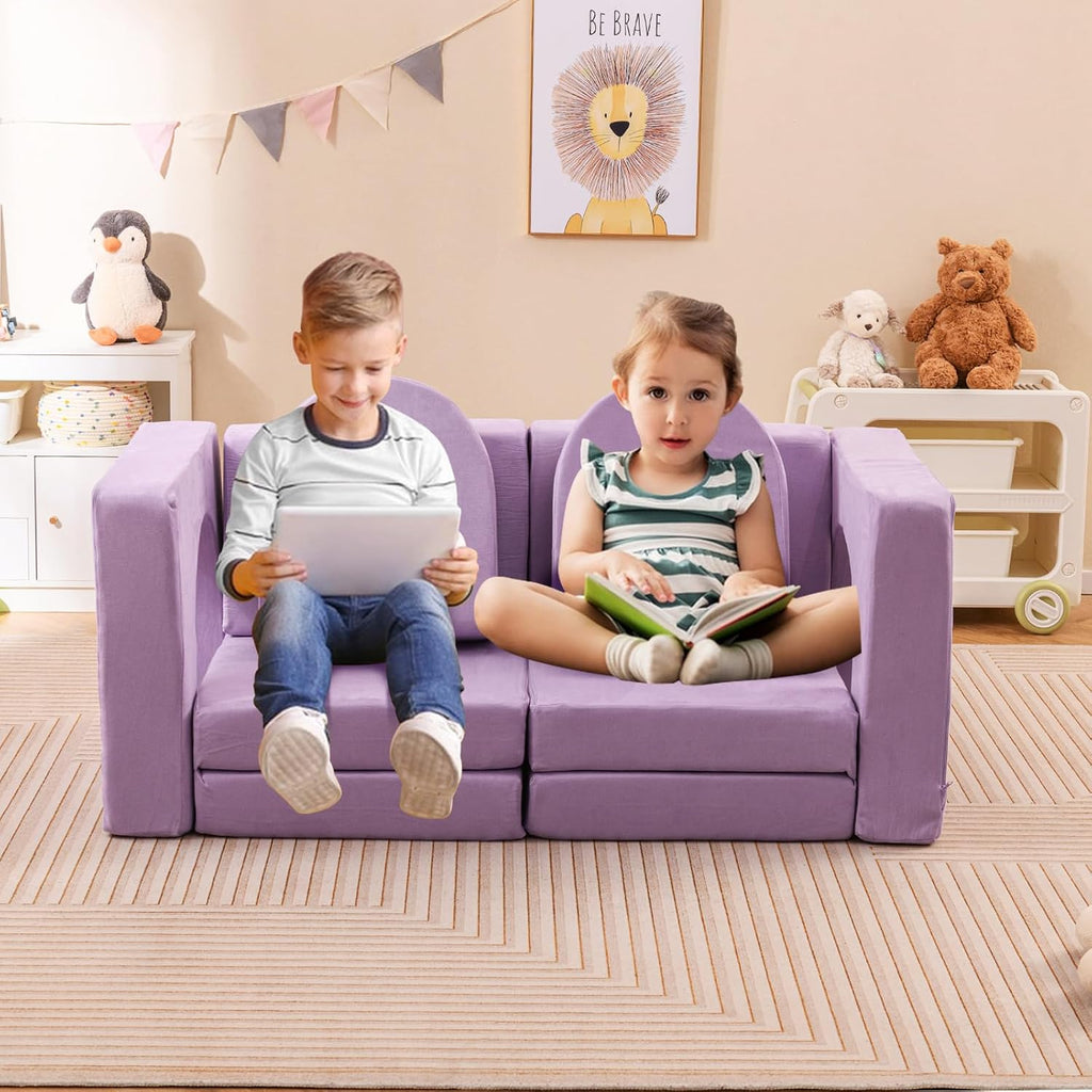 HONEY JOY Modular Kids Play Couch, 8 PCS Imaginative Convertible Foam Children Sofa, Playroom Bedroom Nursery Furniture, for Playing, Creativity, Large Toddler Couch, Gift for Boys Girls (Purple)