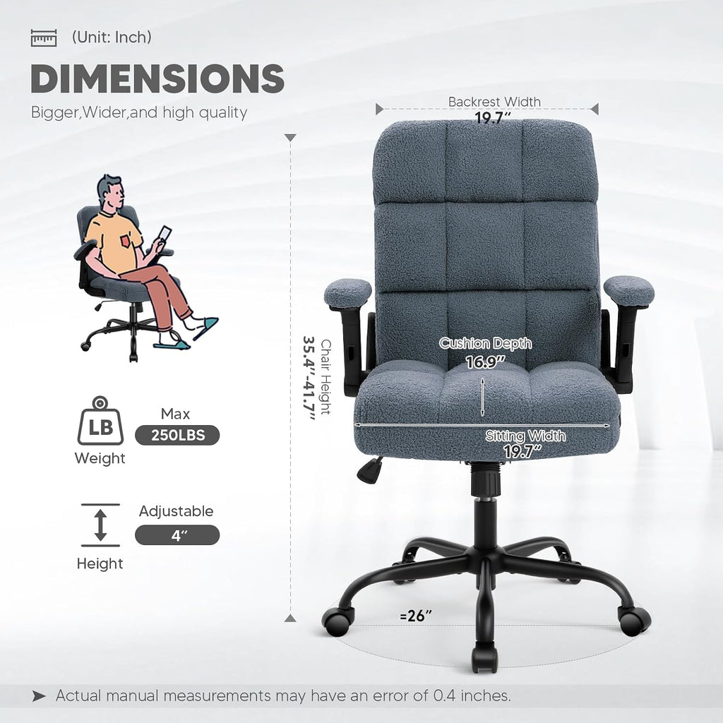 SEATZONE Executive Office Desk Chair High Back Ergonomic Task Chair Computer Faux Fur Chair Home Office Chairs with Lumbar Support, Blue