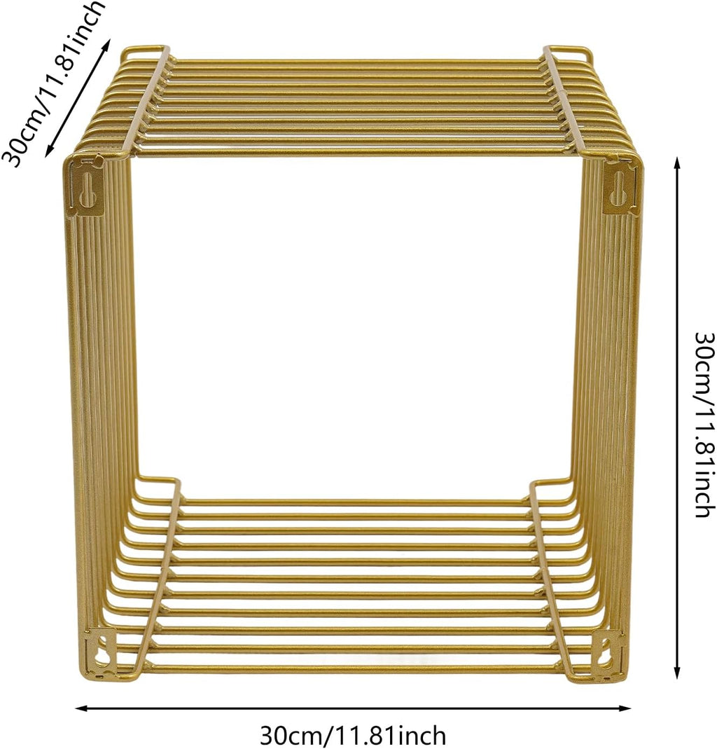 Linear Metal End Table Square Geometry Side Table With Storage Retro Coffee Decoration Sofa Tables Wire Cube Storage Rack For Couch, Living Room, Bar, Bedroom, Balcony-11.8*11.8*11.8in (Gold)