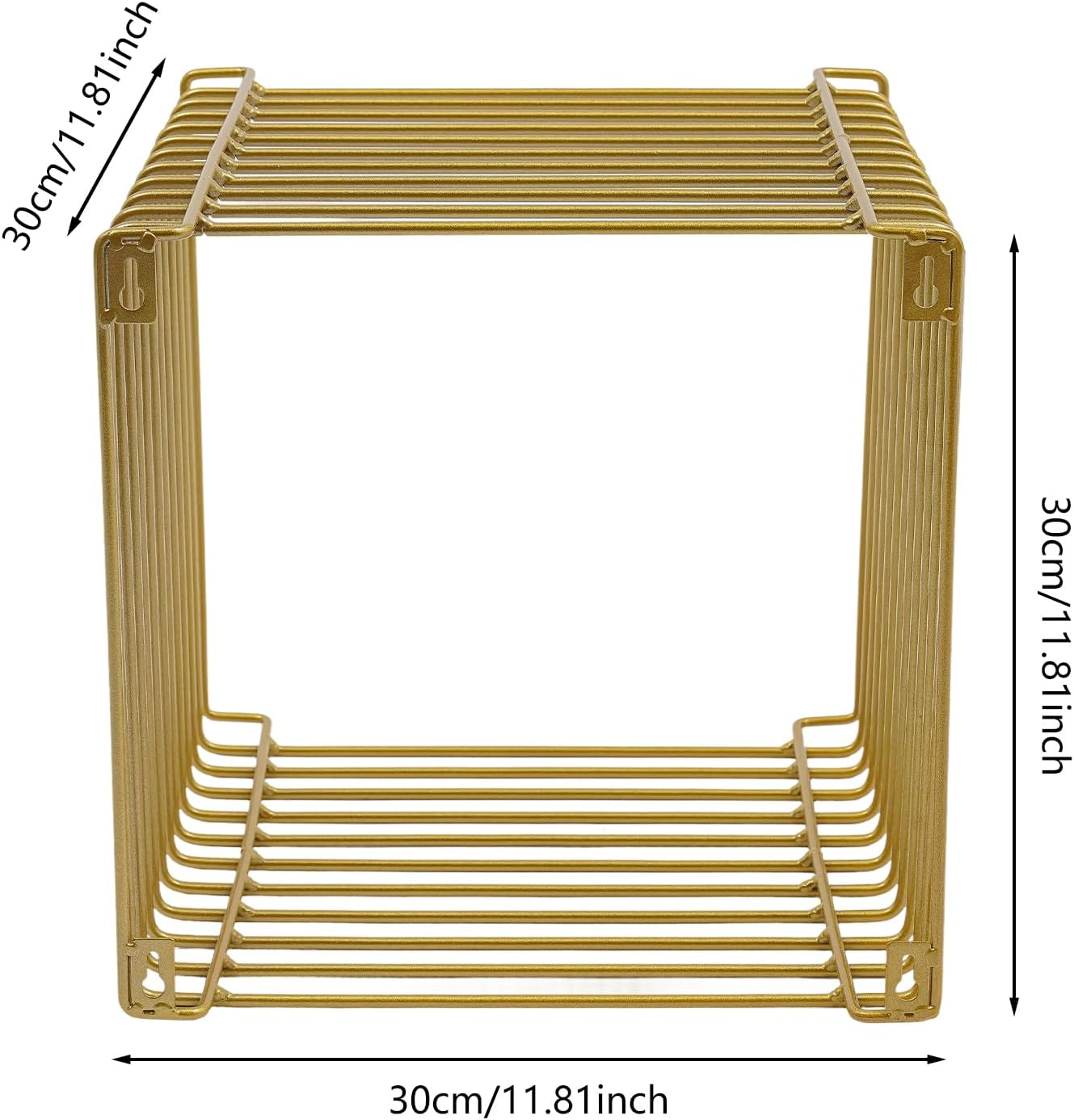 Linear Metal End Table Square Geometry Side Table With Storage Retro Coffee Decoration Sofa Tables Wire Cube Storage Rack For Couch, Living Room, Bar, Bedroom, Balcony-11.8*11.8*11.8in (Gold)