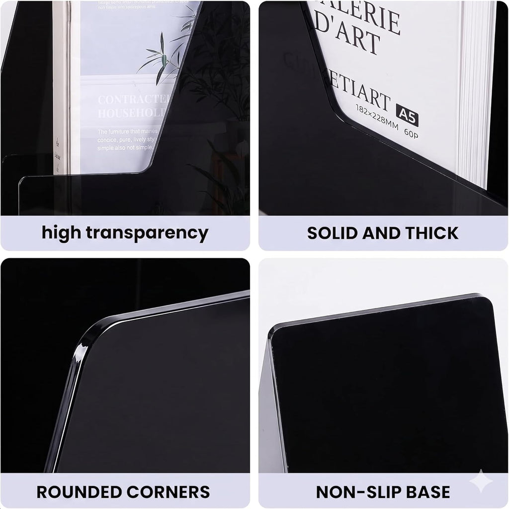 LALOBLUE 4 Pack Black Vertical Magazine File Holder Desk Organizer Bins | Plastic, Holds Magazines, Binders, Notebooks, Envelopes, 4 Pack Black Vertical Magazine File Holder Desk Organizer Bins