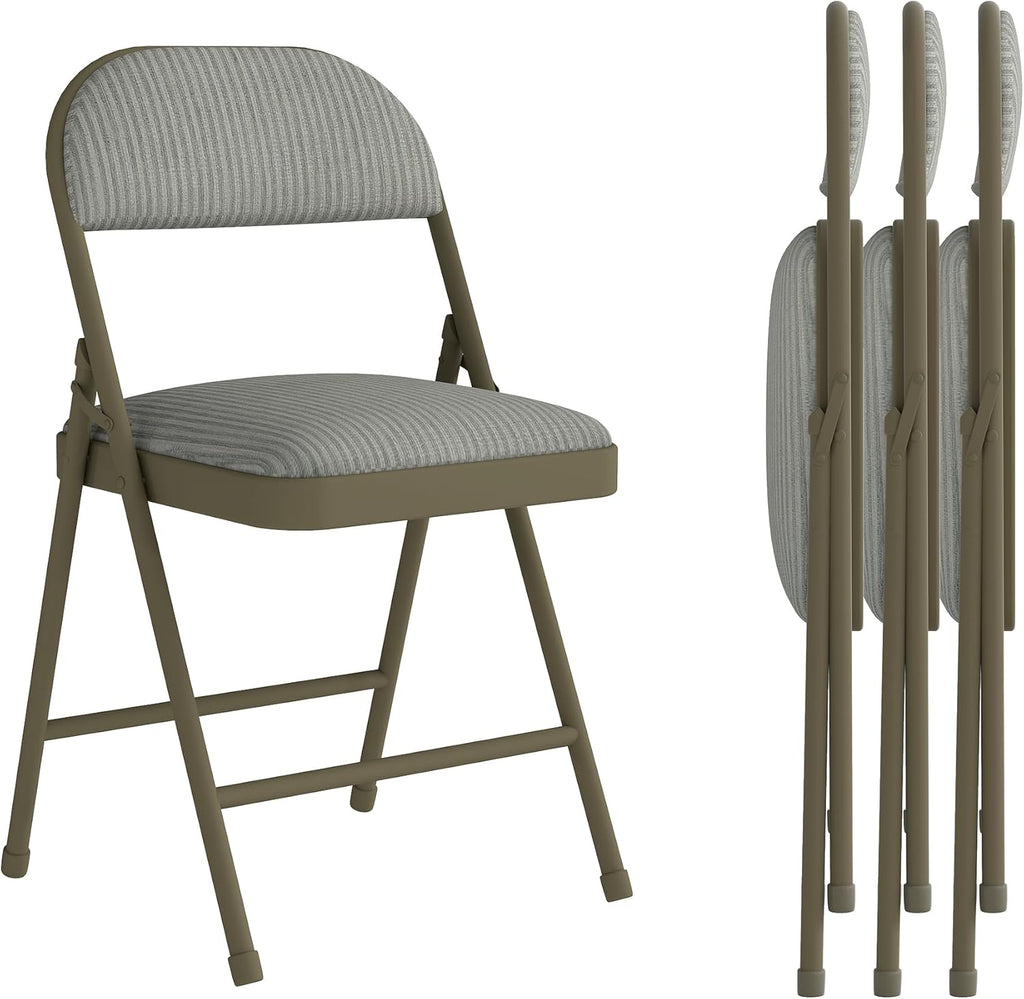 4 Pack Padded Cushion and Back Folding Chairs, Fabric Dining Chair Set with Steel Frame Metal for Home and Office, for Indoor and Outdoor Events, (Fabric Oatmeal Strip)
