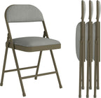 4 Pack Padded Cushion and Back Folding Chairs, Fabric Dining Chair Set with Steel Frame Metal for Home and Office, for Indoor and Outdoor Events, (Fabric Oatmeal Strip)