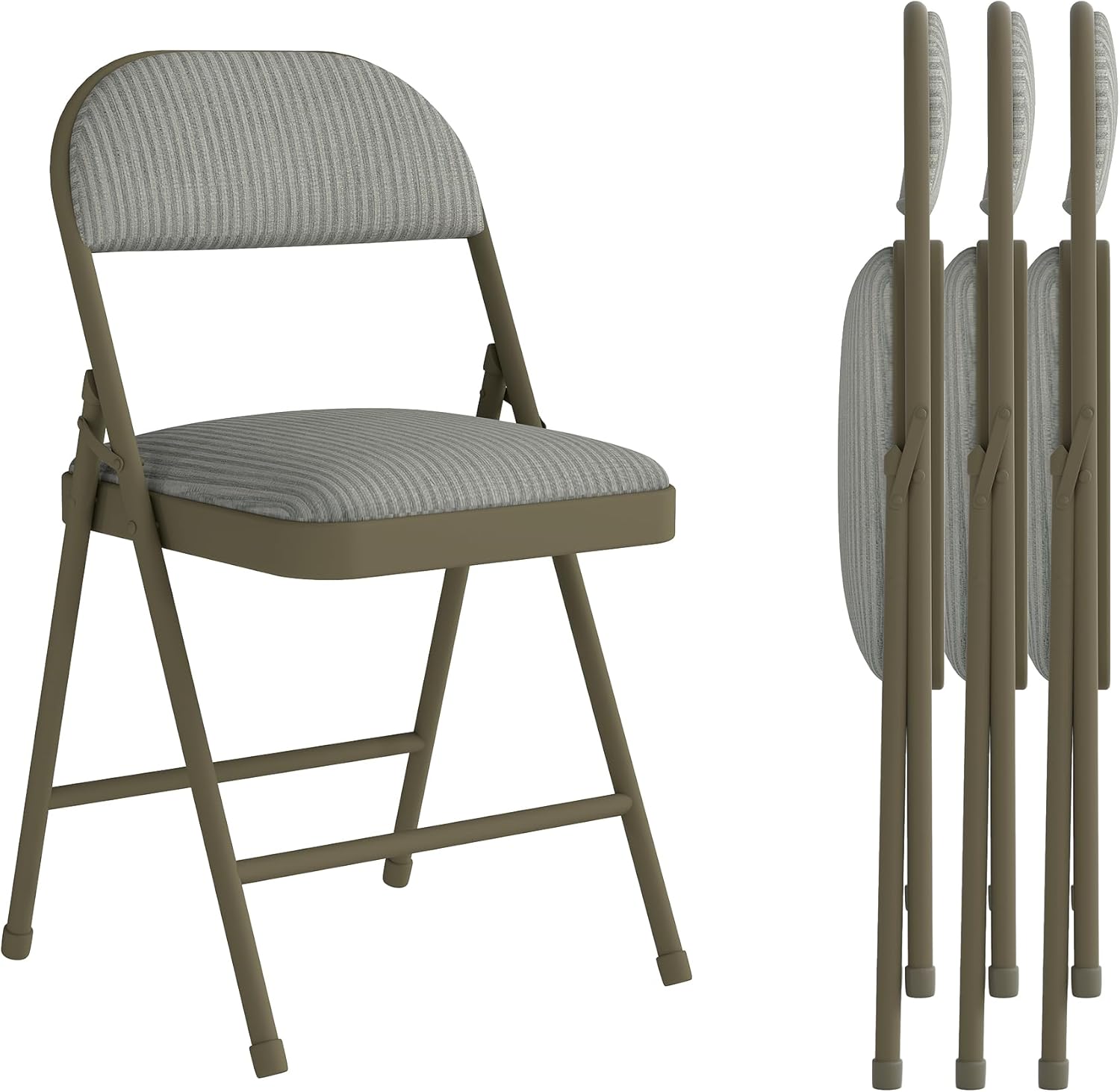 4 Pack Padded Cushion and Back Folding Chairs, Fabric Dining Chair Set with Steel Frame Metal for Home and Office, for Indoor and Outdoor Events, (Fabric Oatmeal Strip)