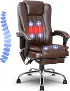 NOBLEMOOD 6-Point Massage Office Chair, Big and Tall Executive Office Desk Chair with Heating Function, PU Leather Ergonomic Office Chair with Footrest, Adjustable Height & Reclining Backrest