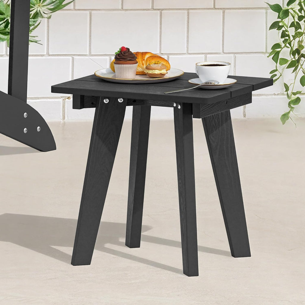 Outdoor Side Table, HDPE Weather Resistant Small Patio Table for Porch and Balcony, 200 LBS Capacity Heavy Duty Small Outdoor Table for Backyard and Pool, Easy Maintenance, Black