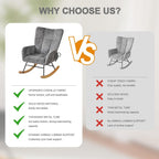 Rocking Chair Nursery with Airbag, Comfy Nursery Rocking Reading Chair Indoor, Cozy Upholstered Glider Rocker Chairs for Living Room Bedroom Offices, Sillas Mecedoras(Chenille, Dark Grey)