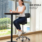 Kaleurrier Rolling Stoools with Back Rest, Swivel Adjustable Heavy Duty Stool Chair for Salon Kitchen Counter Lab Garage Dentist Office Drafting Standing Desk - with Wheels(Black with Footrest)