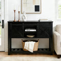 Entryway Table with Storage, Farmhouse Buffet Cabinet Coffee Bar Kitchen Island with Sliding Barn Doors & Shelves, Console Table for Kitchen, Dining Room, Living Room, Black