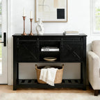 Entryway Table with Storage, Farmhouse Buffet Cabinet Coffee Bar Kitchen Island with Sliding Barn Doors & Shelves, Console Table for Kitchen, Dining Room, Living Room, Black