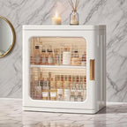 Countertop Storage Cabinet with Door and Shelf Mini Foldable Small Cabinet Organizers and Storage for Bathroom Pantry Bedroom, White(1 Layer)