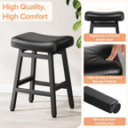 Raynesys 24 Inche Bonded Leather Counter Height Bar Stools Set of 2 Curved | Barstools with Curved Bonded Leather Seats & Heavy Duty Metal Legs for Kitchen Counter, Easy Assembly, All Black