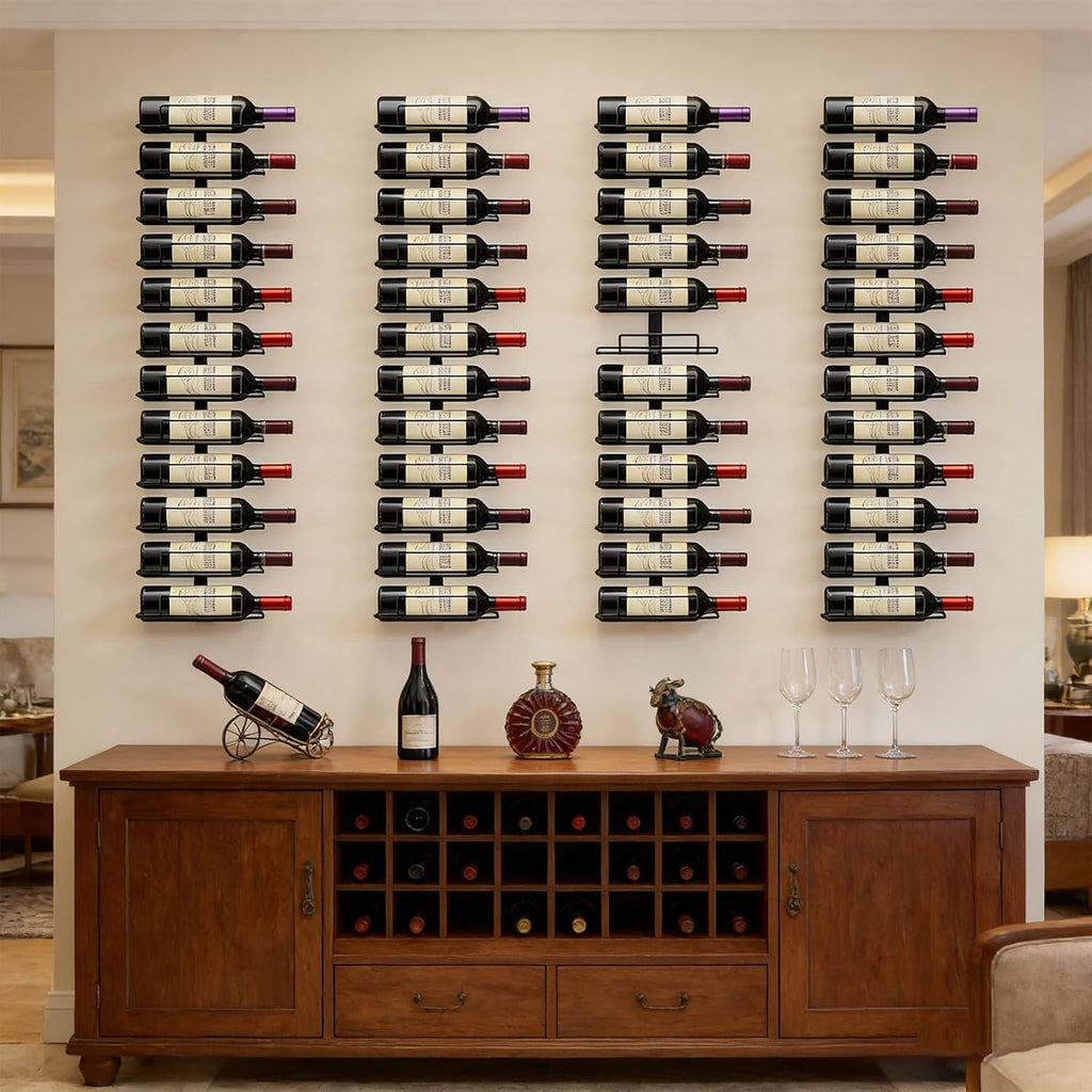 Wall Mount Wine Rack – 24 Bottles – Black Metal Wine Bottle Holder for Wall, Wine Rack Display for Home Bar, Kitchen