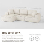 Dowinx 107'' Modular Sectional Sofa Couch with Chaise, No Assembly Required, Modern Bouclé-Inspired Upholstery, Convertible L-Shaped Design for Living Room – Ivory Beige