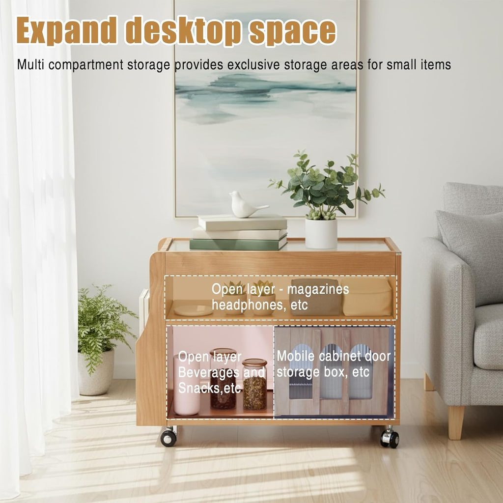 Solid Wood Narrow Side Table with Storage W/Magazine Rack Night Stand Small Couch Side Table for Bedroom Living Room Dining Room