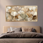 Azatyam Ginkgo Leaf Wall Art Frame Neutral Beige Floral Decor Botanical Nature Picture Ginkgo Leaves Canvas Prints for Living Room Bedroom Office Dining Large Brown Grey Yellow Metal Frame Art 24" x 46"